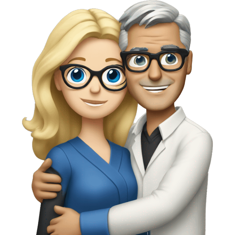 Blonde woman with blue eyes and glasses hugging George Clooney  emoji