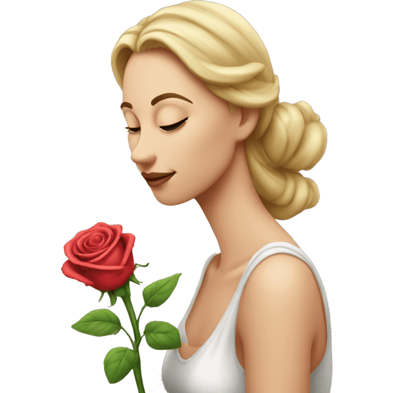 Beautiful woman, smelling one long STEM, rose emoji