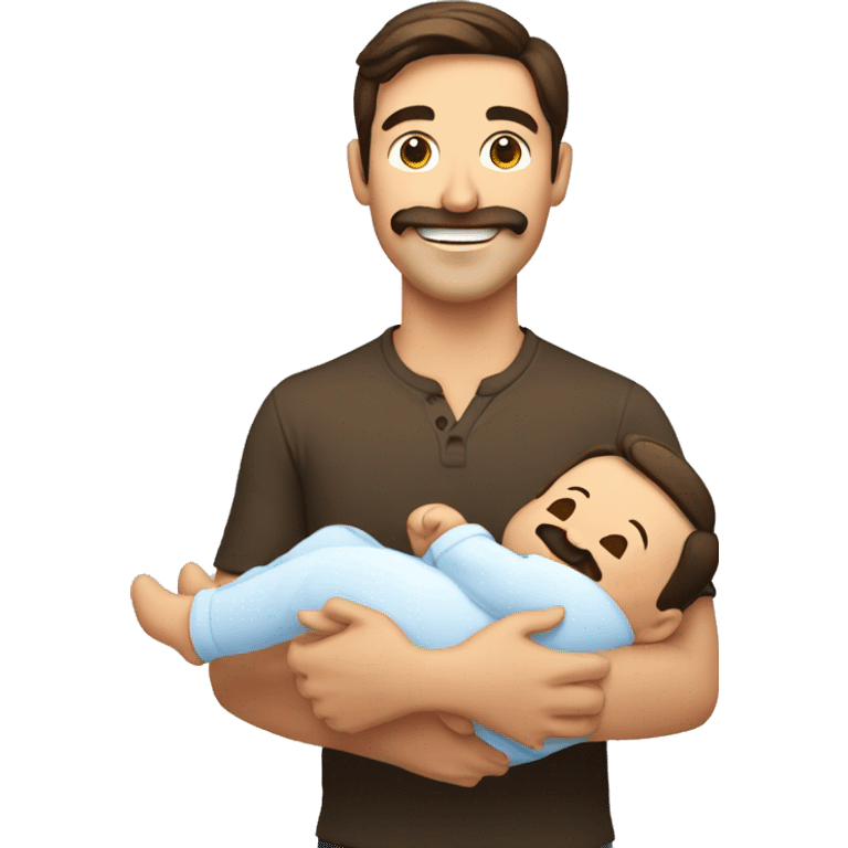 handsome smiling brunette man with mustache holding new baby emoji