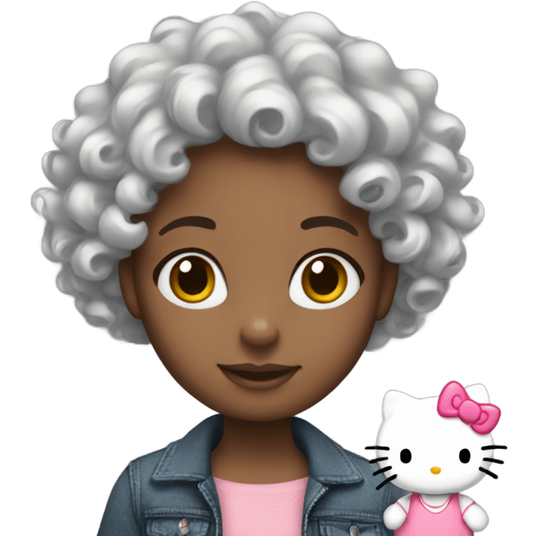 Girl with curly hair with hello kitty  emoji