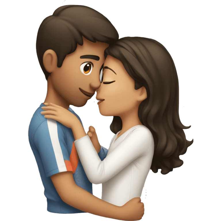 a brunette girl kissing a boy emoji