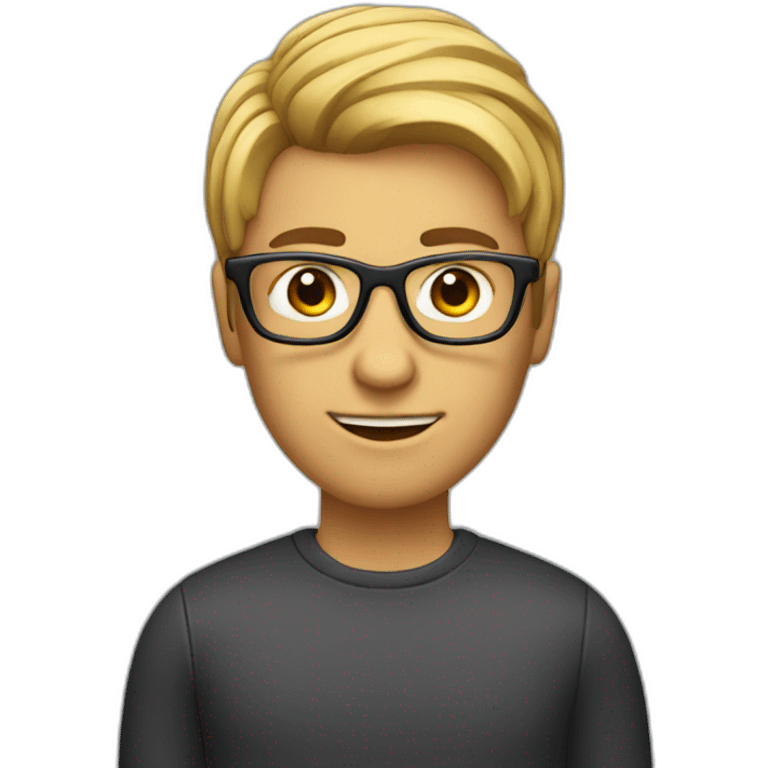 programmer at a computer wearing glasses. Side part hairstyle emoji