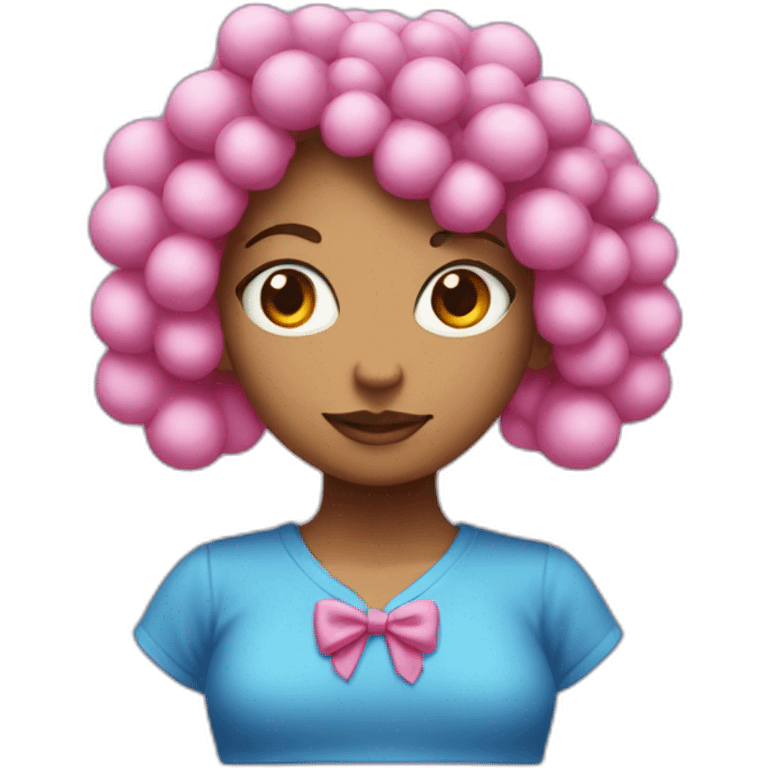 Blue girl with pink tied hair forming two pompons emoji