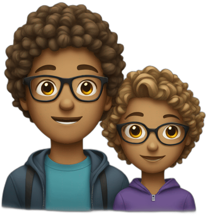 a teenager with glasses and a teenager with glasses and curly hair emoji