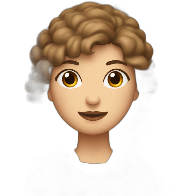 Mujer de mediana edad con el pelo muy corto tipo pixi, castaño y canas en el flequillo cosiendo un quilt a máquina emoji