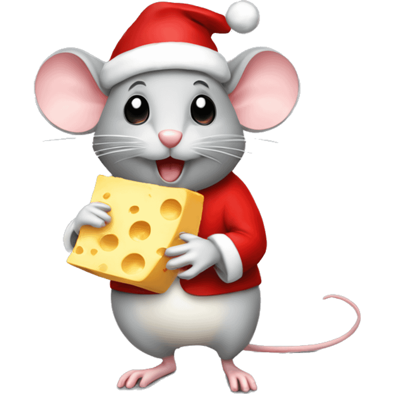 Mouse with santa hat holding cheese emoji