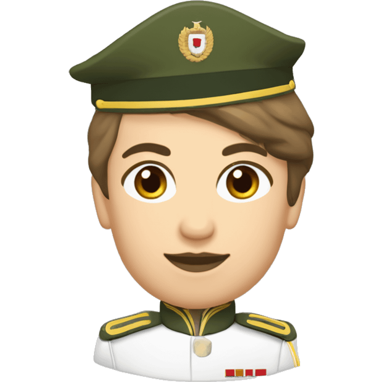 jugendlicher mit mittellangem brunettem haar, mittelscheitel, kinnbart, schnurrbart in bundeswehr uniform emoji