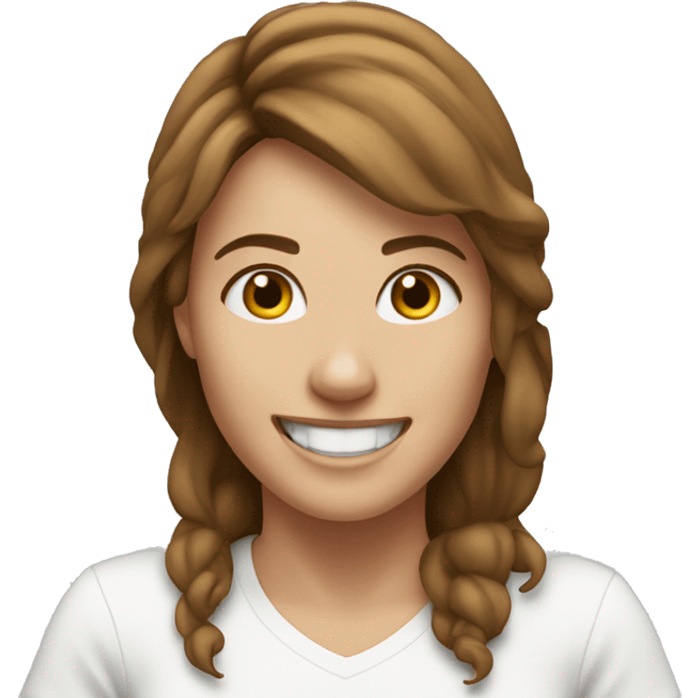 white woman very happy, brown hair in a white tshirt emoji