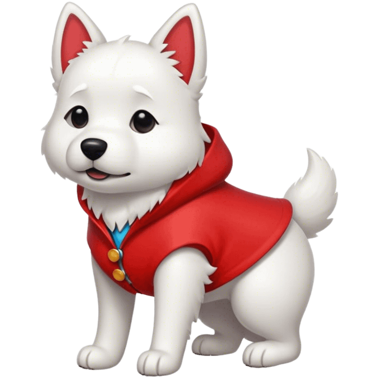 White dog wearing a red coat emoji