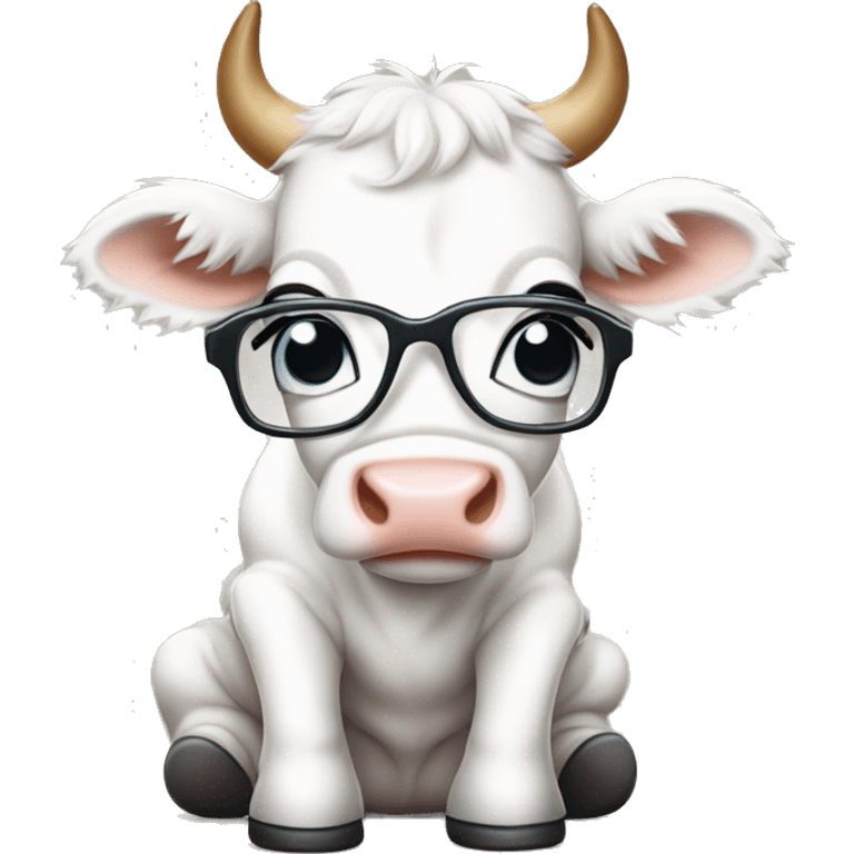 baby white cow wearing glasses and sweating and feeling little i comrfort  emoji