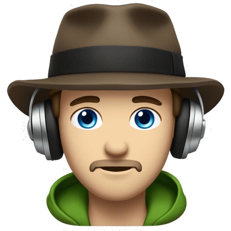 cool guy blue eyes brown hair headphones black goatee green backward hat emoji