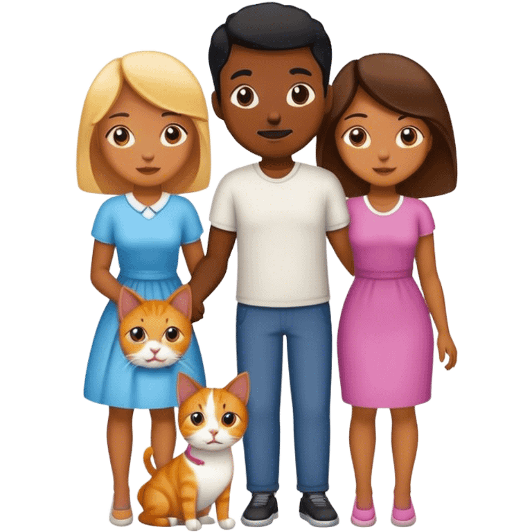 black family husband wife, one boy, two girls, and a wife, and dog , and cat emoji