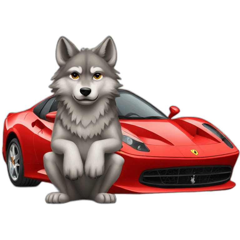 small wolf sitting by ferrari car door emoji