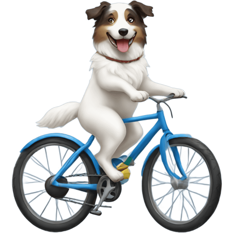 white Australian shepherd riding bike emoji