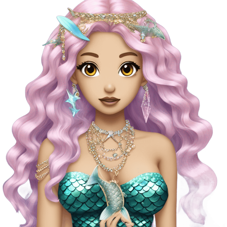 mermaid hime gyaru girl with fish scales, jewerly emoji