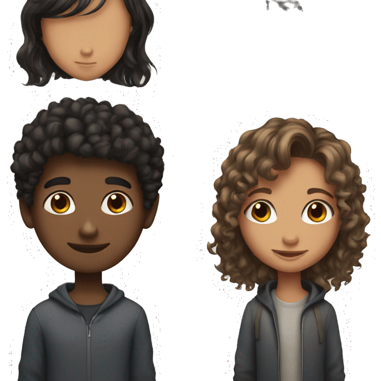 Girl with brown straight hair with boy with curly black hair emoji