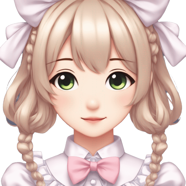 Gorgeous anime style catgirl with blushing face with maid outfit bow tie idol model kawaiicore pearly petite simplistic aesthetic trending style emoji