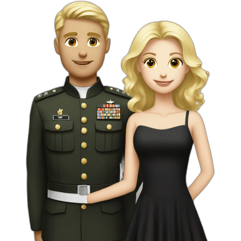 Military blond guy and blond girl in black dress emoji