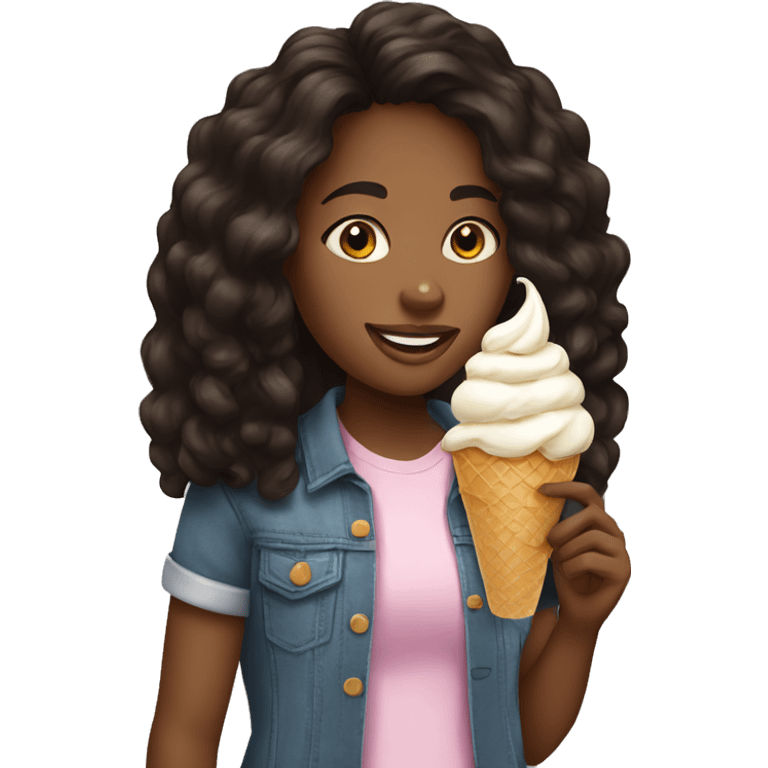 Black teen girl is eating ice cream emoji