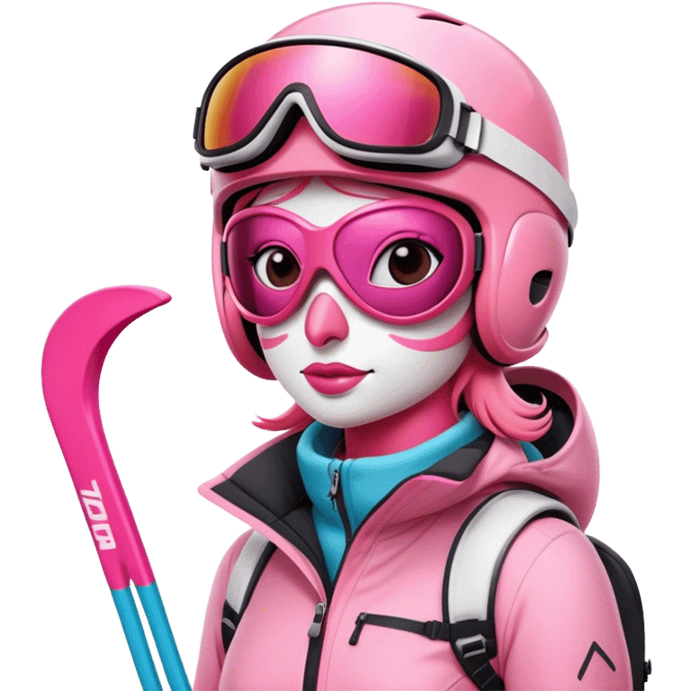 A female Skiing Flamingo with ski helmet, ski goggles , ski and ski boots. One head and two legs emoji