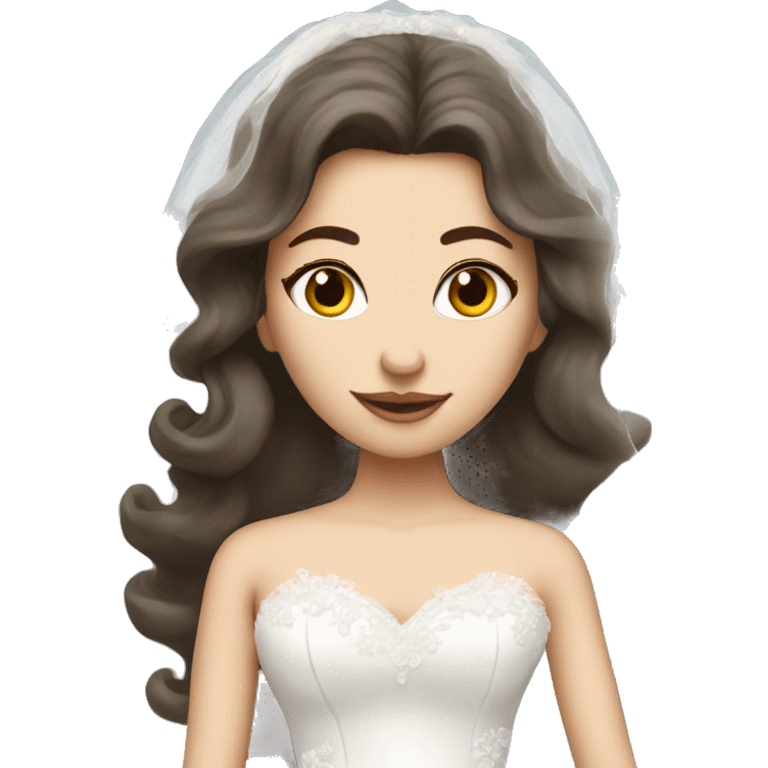 White brunette girl bride long fluffy dress and long veil emoji