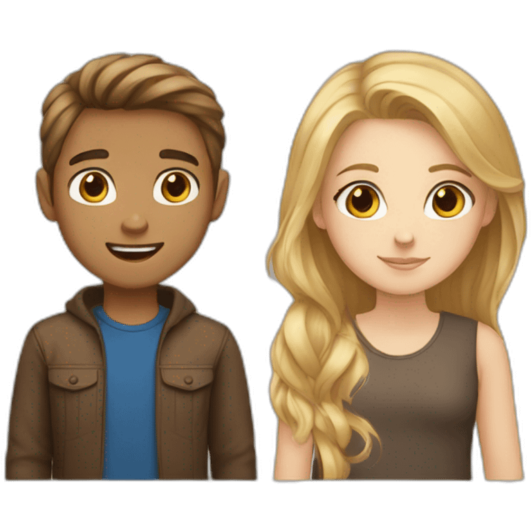 A girl and a boy, Brown hair brown eyes girl with blond hair blue eyes guy emoji