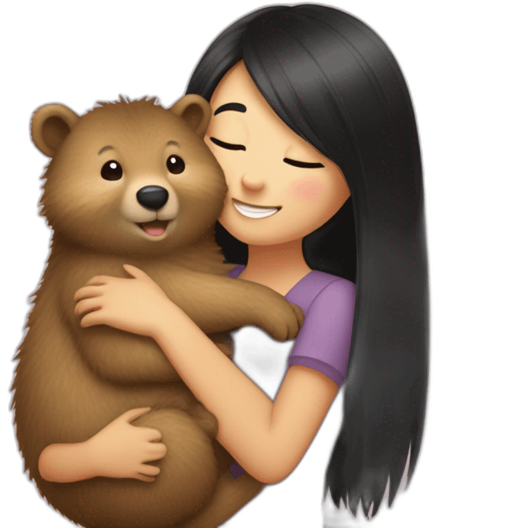 happy-girl-who-is-black-hair-and-hugging-happy-quokka emoji