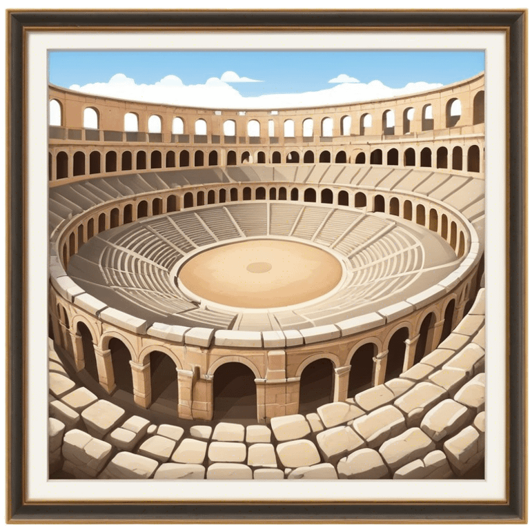 Cinematic Realistic Pula Arena Landmark Emoji, showcasing the ancient Roman amphitheater rendered with detailed weathered stone textures and dramatic lighting. emoji