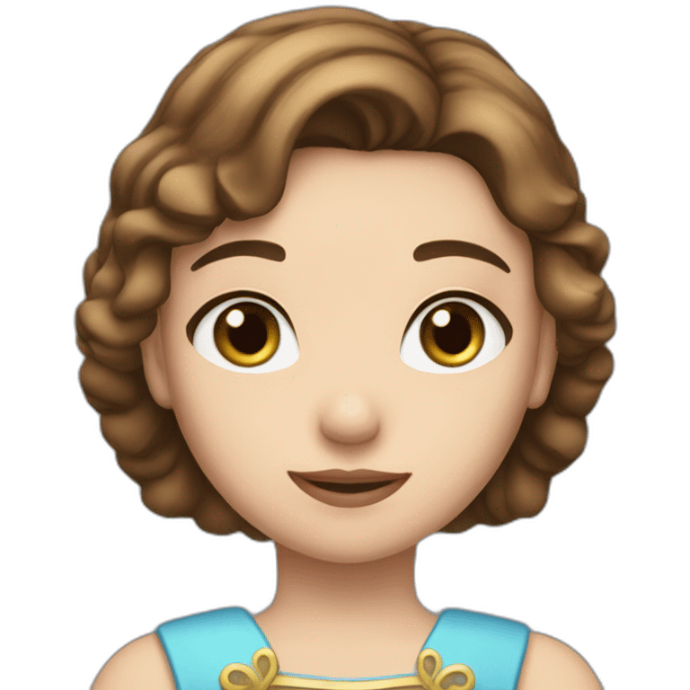 a girl with short brown hair and blue eyes in a princess asterisk costume emoji