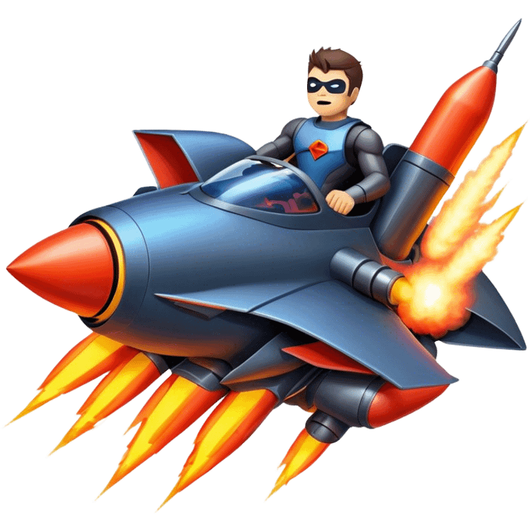 man riding a rocket batmobile boom!  emoji