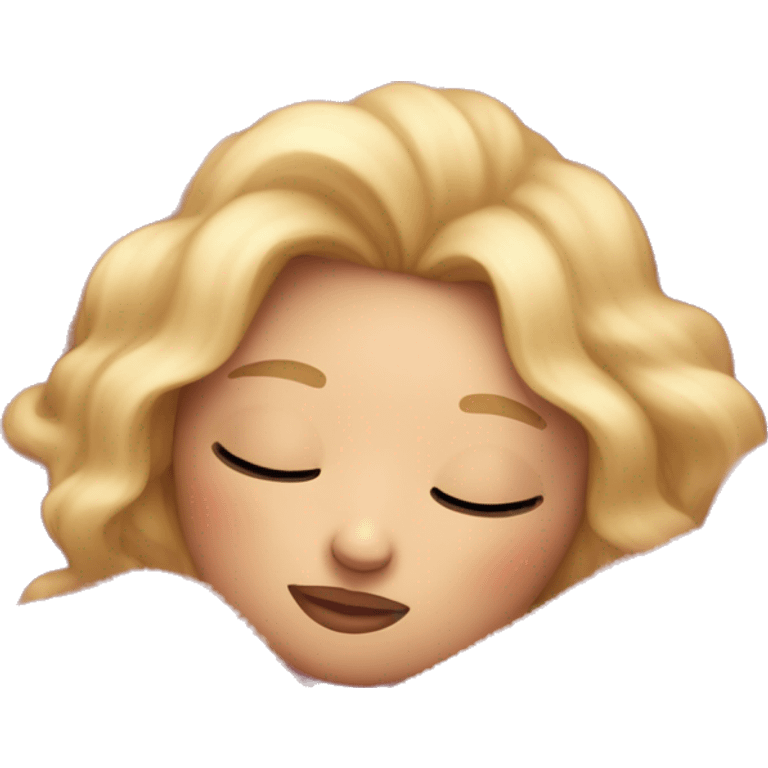 a blonde girl with long eyelashes sleeping under a pink fluffy blanket emoji