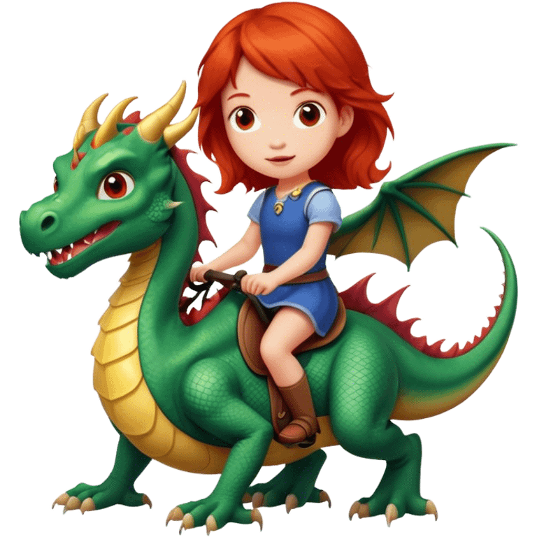 Red headed little girl riding a dragon  emoji