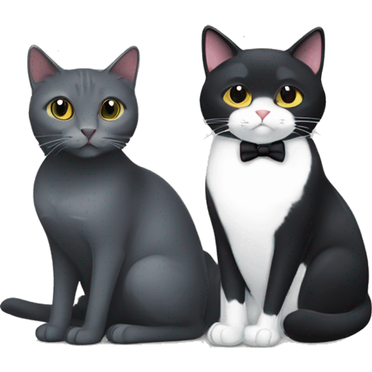 Dark grey cat sitting together with tuxedo cat emoji