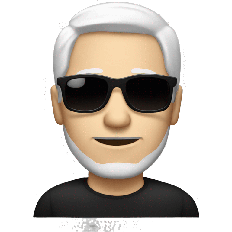 A white hair man with a black shirt and black sunglasses  emoji