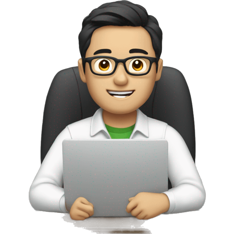 Asian guy with glasses editing videos on a computer emoji