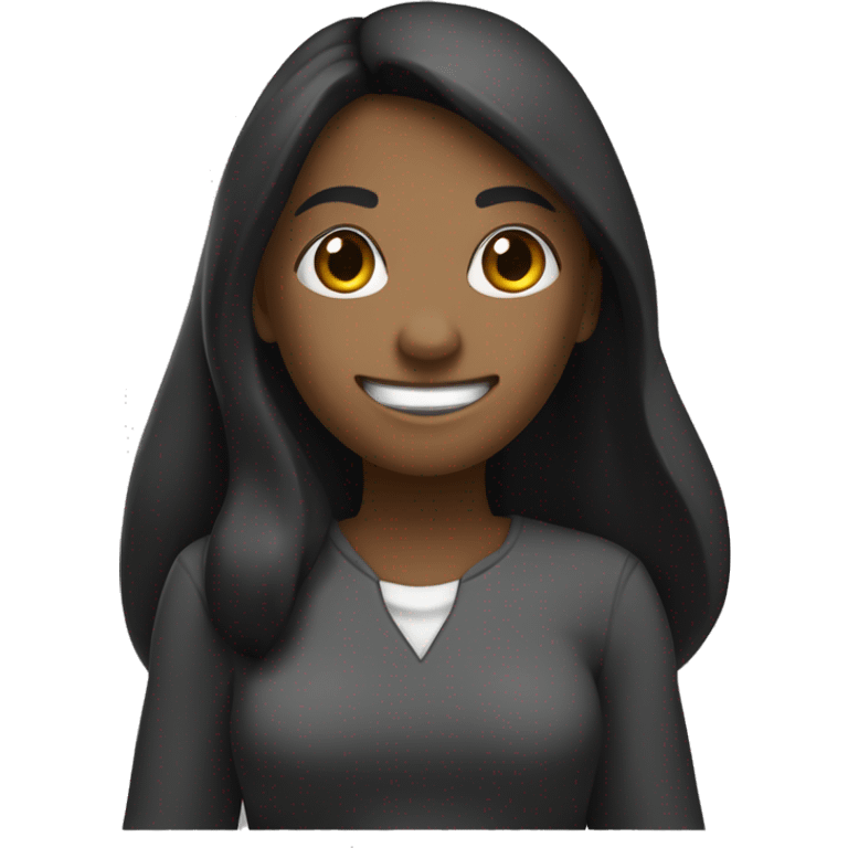 A woman smiling with a black triangular nose and black eyes with ears and her skin color is the hex code #b5816b and she has long hair in hex code  #704423  she is holding  white flag in her fist emoji