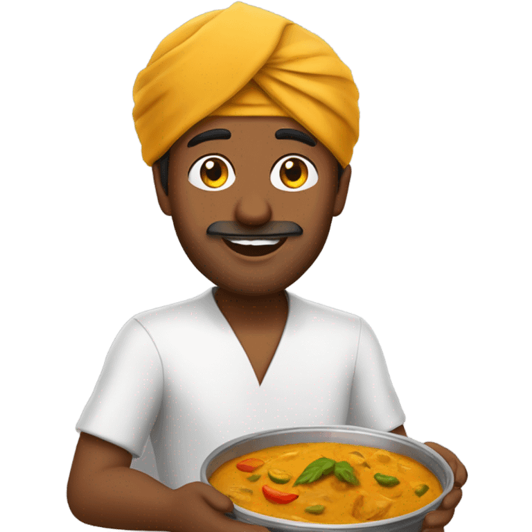 Brown Indian man with a turban eating a bowl of curry flying a plane emoji