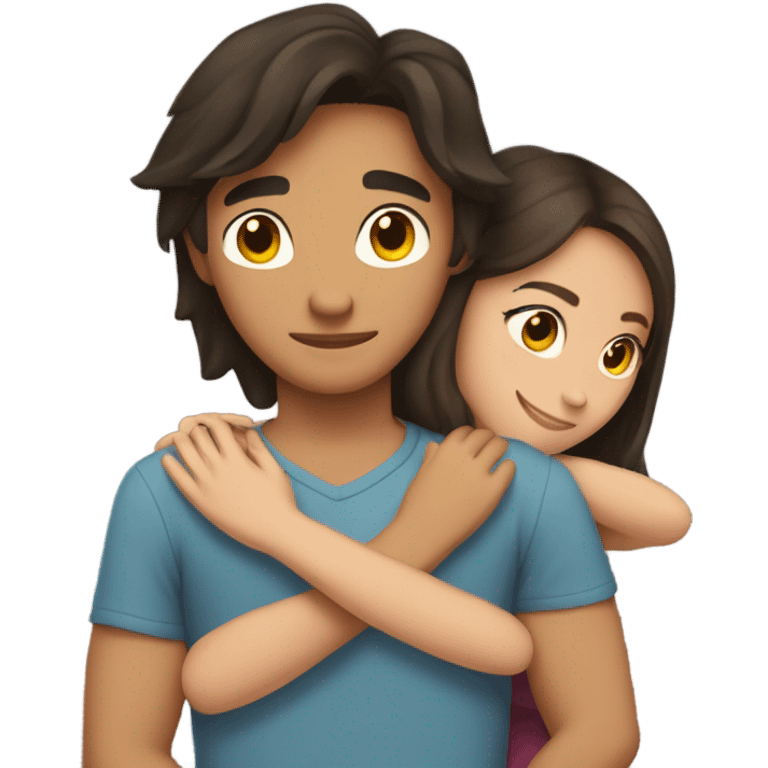 Young Filipino man young brunette woman hug emoji