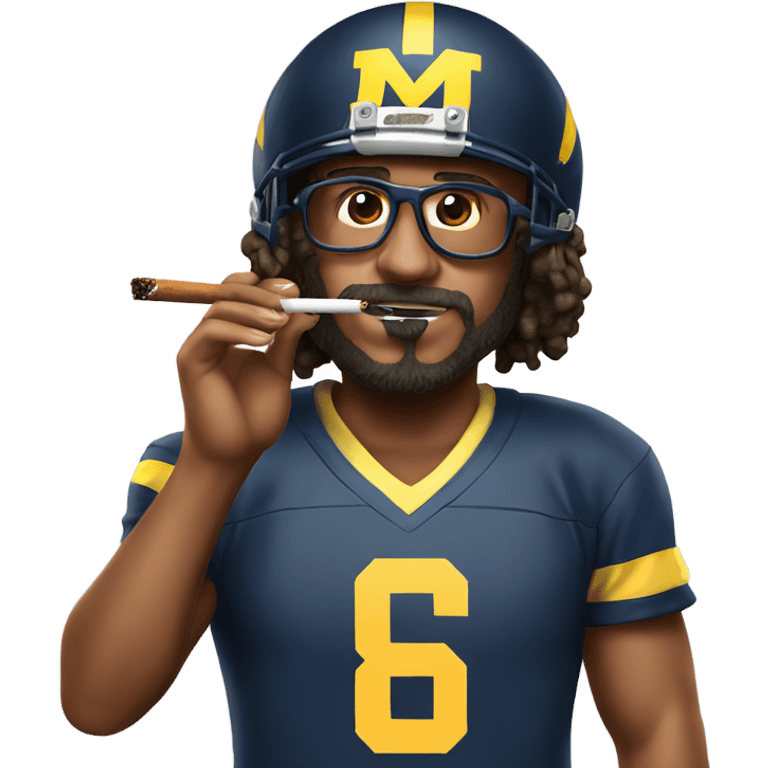 Hippie wearing a Michigan jersey and bengals helmet while smoking a joint emoji