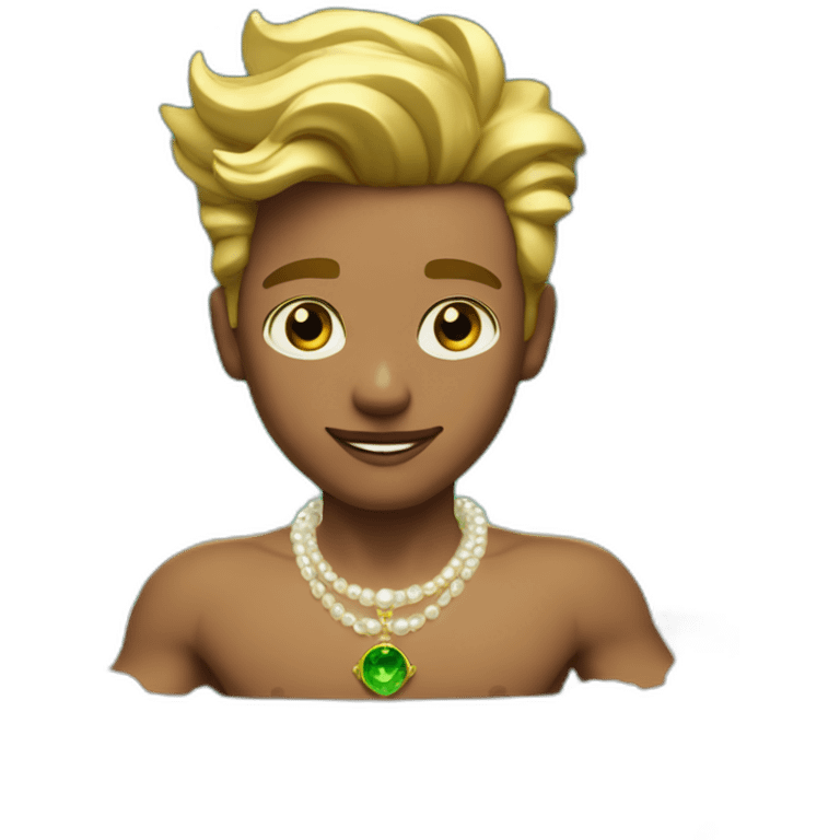 Posh-muscle-boy-with-green-eyes-and-unicorn-hair-and-pearl-necklace-in-golden-bathtub emoji