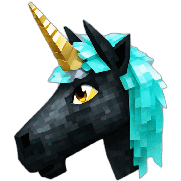 Minecraft Glitter Black Unicorn Head With Diamond Horn emoji