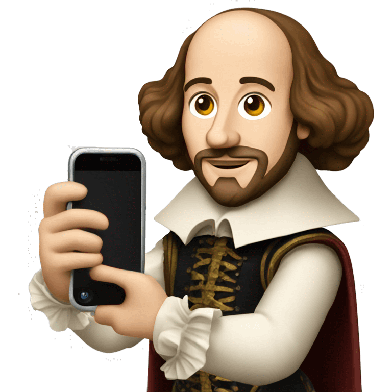 William Shakespeare holds a cell phone in his hand emoji