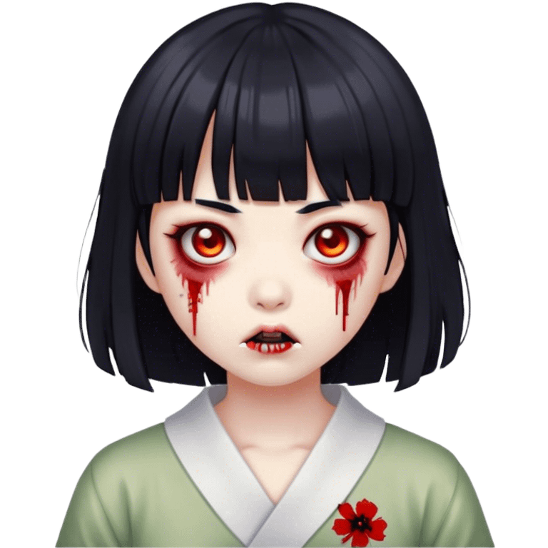 Zombie japanese girl with black hair and bangs emoji