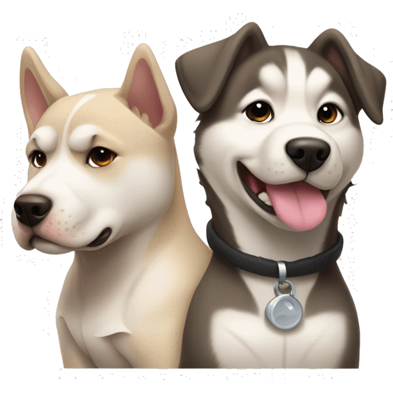 Alaskan Malamute and beige pit bull puppy next to each other emoji