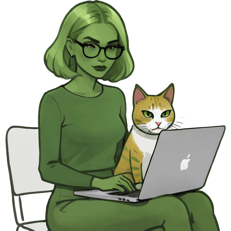 Blonde woman ponytail  with cat and MacBook  emoji