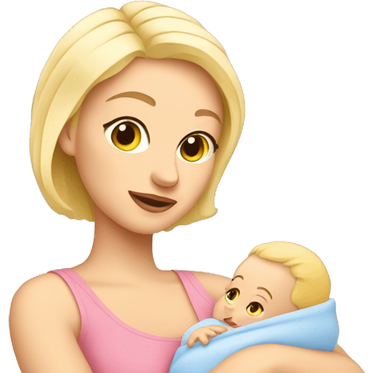 Blonde mom holding her newborn emoji