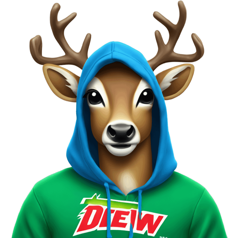 10 point buck with blue hoodie on drinking a Mountain Dew emoji