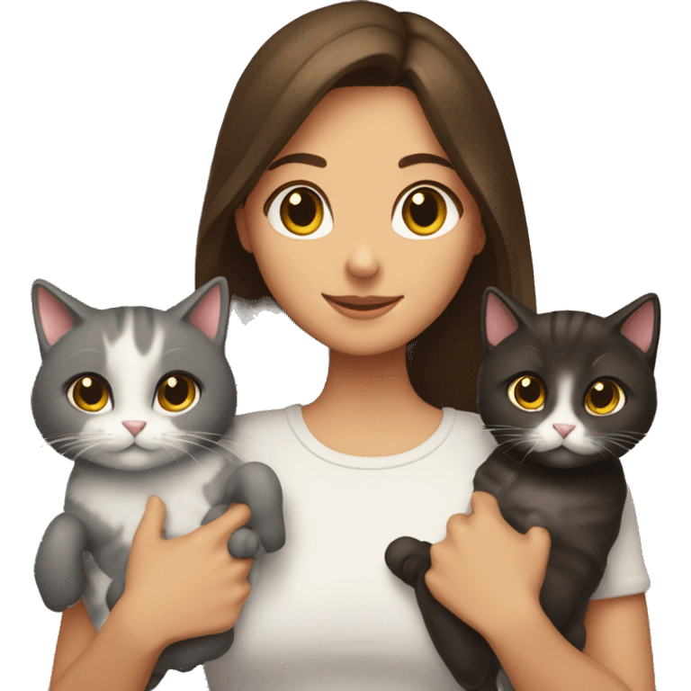 Two brunettes and three cats in their hands emoji