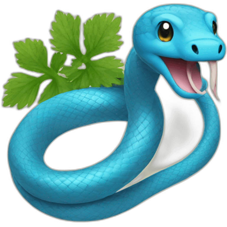 Blue Snake with cilantro around neck emoji