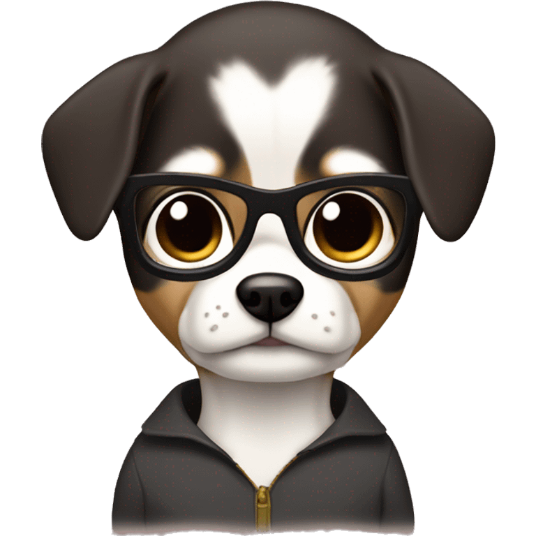 dark hair dark eye man with short mustache wearing glasses holding chihuahua emoji